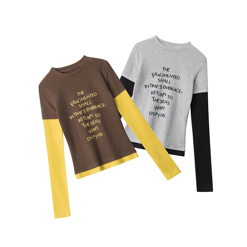 Women's American Fake Two Pieces Slim Fit Blouses