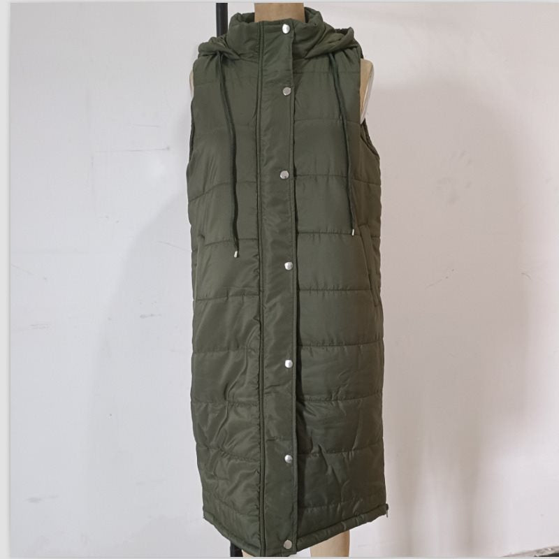 Hooded Single-breasted Mid-length Cotton Slim Fit Vests