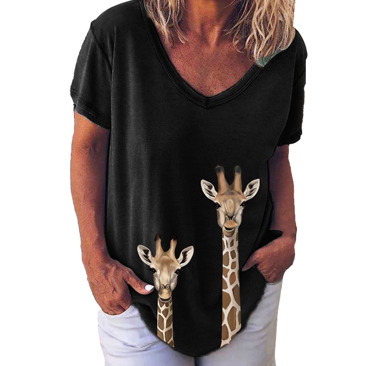 Women's Summer Creative Printing Collar Elegant Sleeve Women's T-shirt