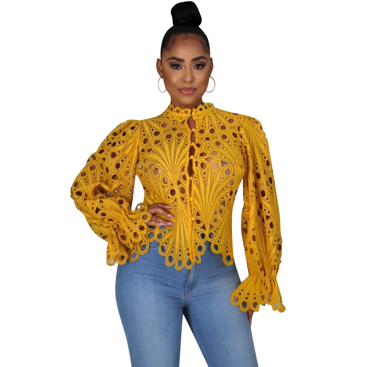 Women's Autumn Ripped Sexy Flare Sleeve Breathable Clothing