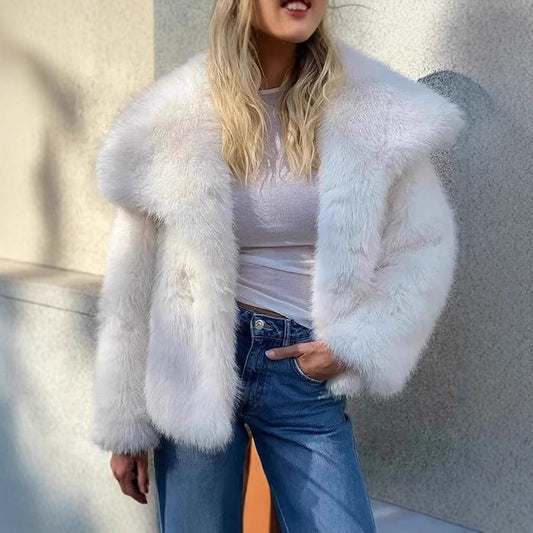 Women's Elegant Fur Clothes Lapel Imitation Coats