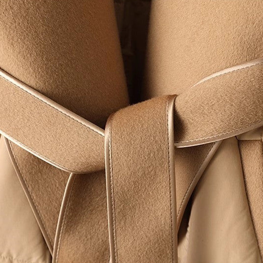 Women's White Duck Down Cashmere Double-faced Woolen Stitching Fashionable Jackets