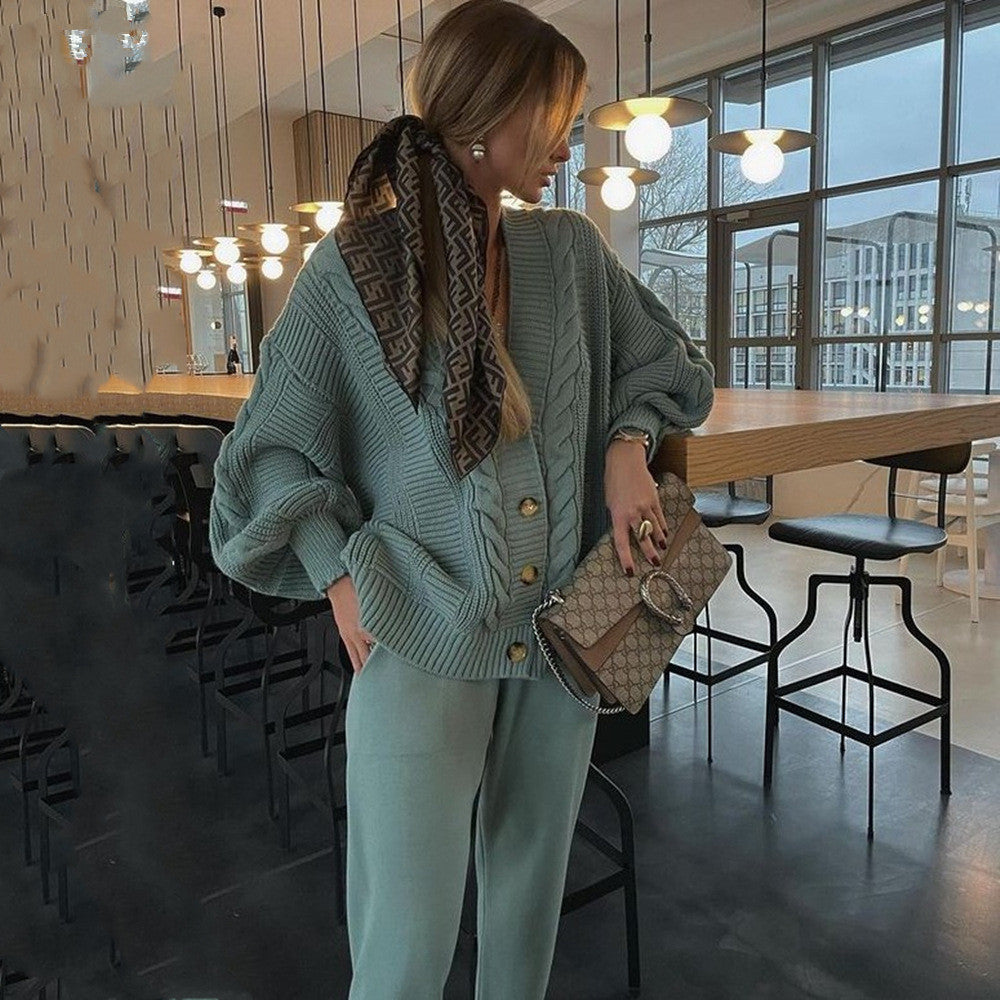 Women's Fashion Solid Color Buttons Thickened Set Suits