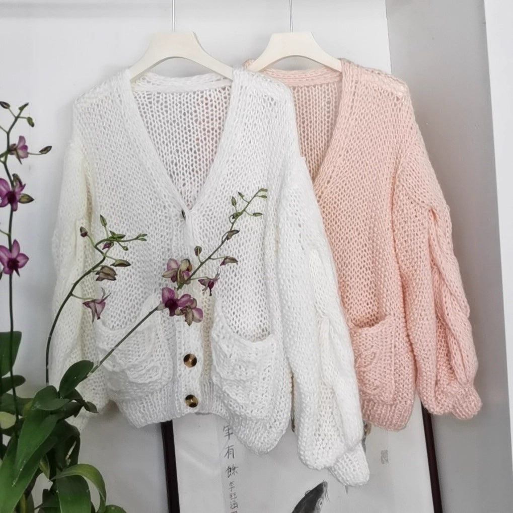 Women's Hand-woven Crocheted Mohair Loose Lazy Style Sweaters