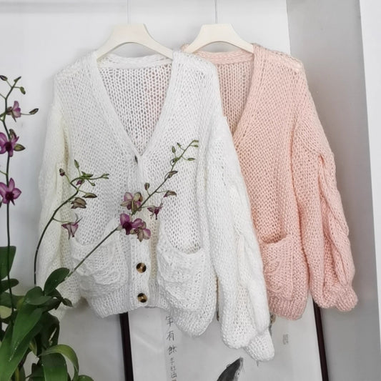 Women's Hand-woven Crocheted Mohair Loose Lazy Style Sweaters