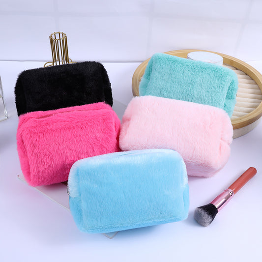 Solid Color Plush Octagonal Buggy Cosmetics Cosmetic Bags