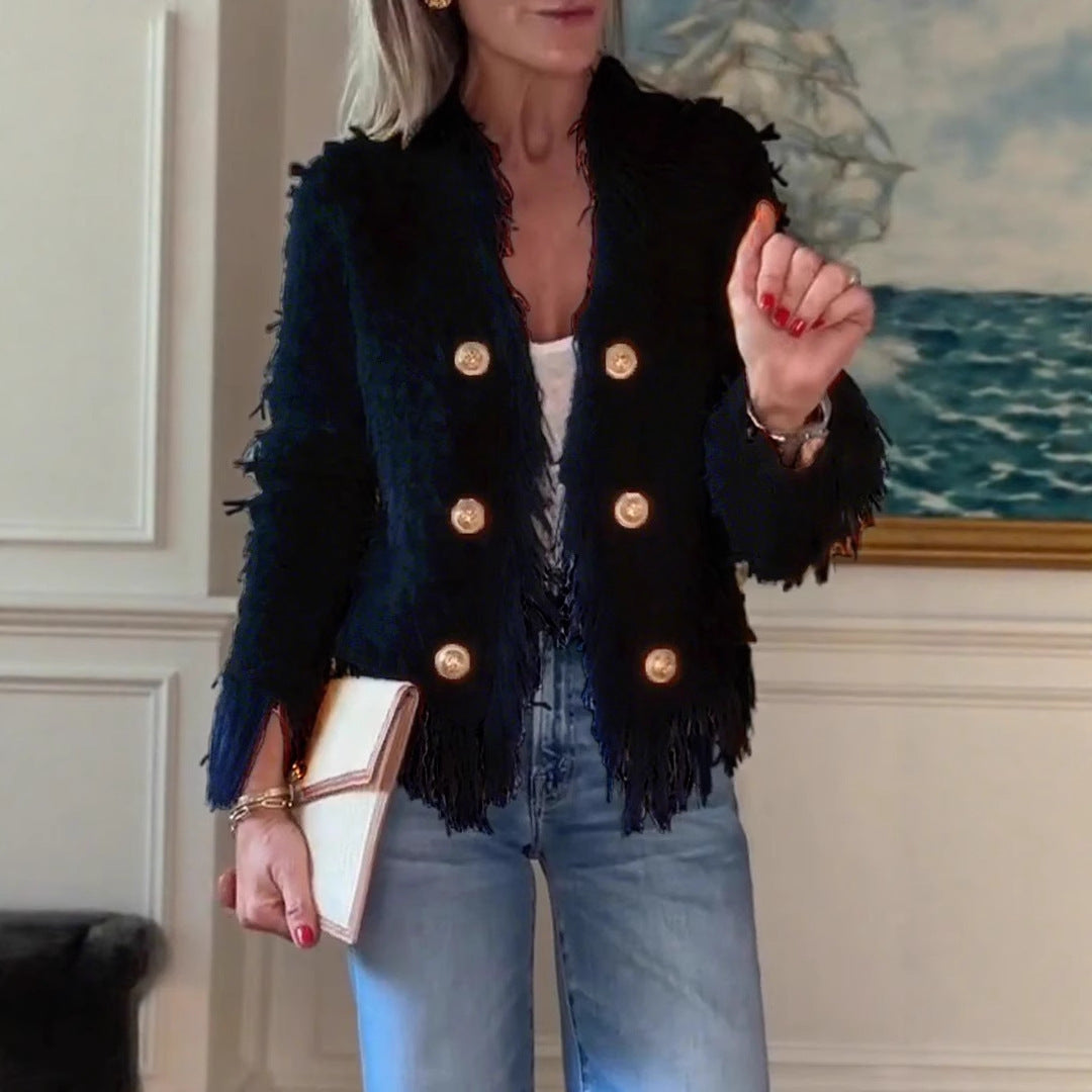 Stylish Elegant Style Tassel Metal Buckle Jackets
