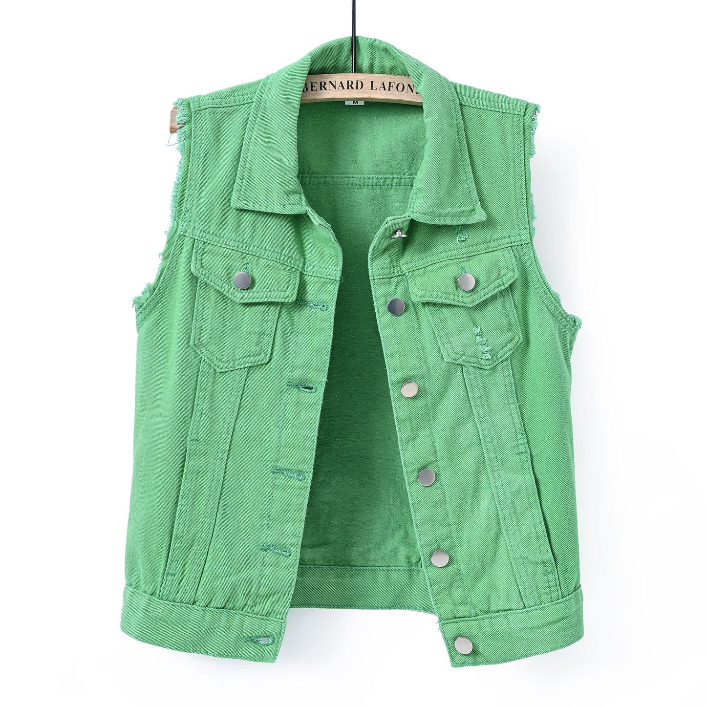 Women's Denim Slimming Frayed Sleeveless Khaki Tops