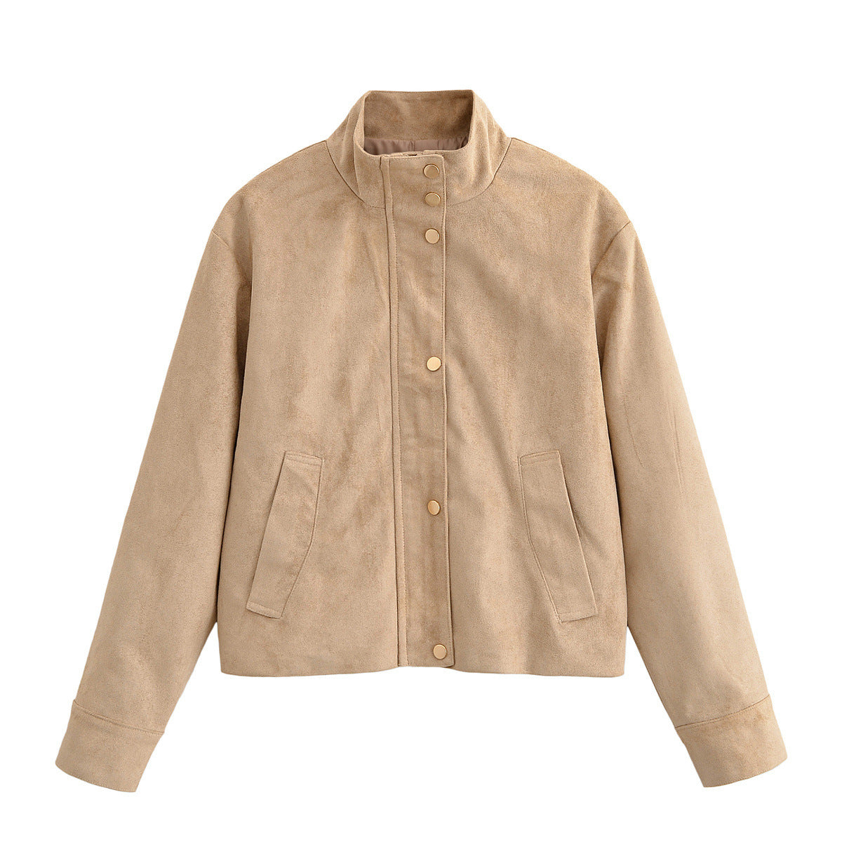 Women's Stand Collar Single-breasted Suede Fabric Jackets