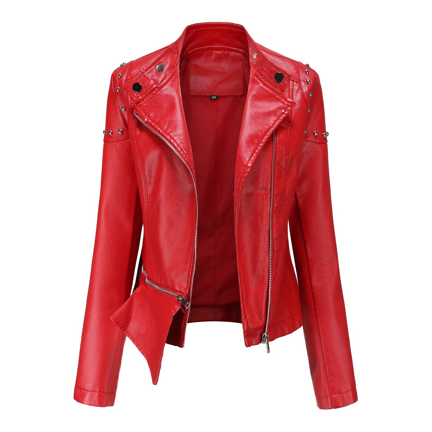 Women's Fashion Leather With Stand Collar Solid Jackets