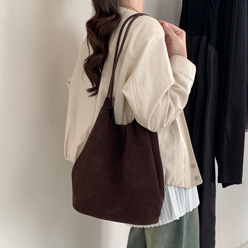 Capacity Leather Niche Retro Commuter Frosted Shoulder Bags