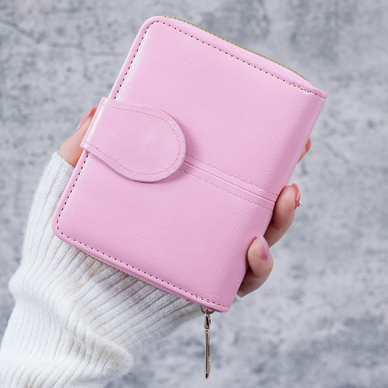 Women's Short Oil Wax Leather Retro Ladies Wallets