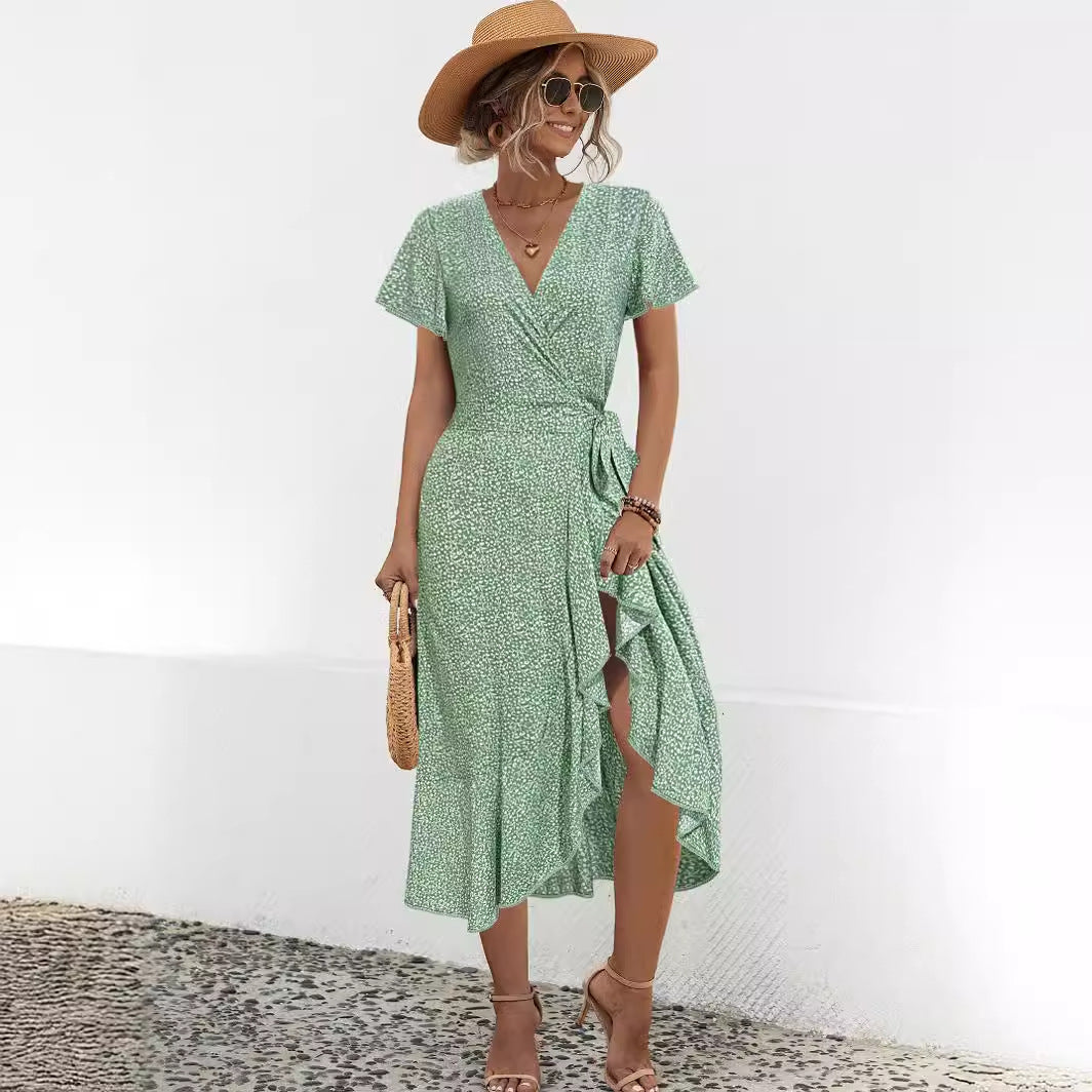 Slouchy Trendy Flounce Slit Small Floral Dress