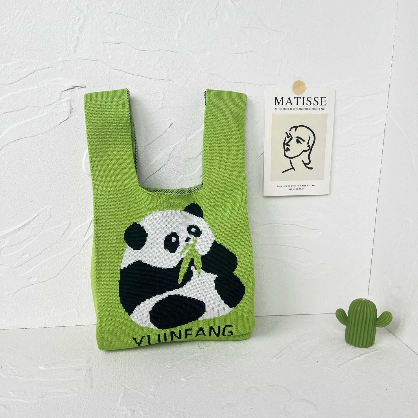 Women's High-grade Panda Knitted Polyester Knit Phone Bags