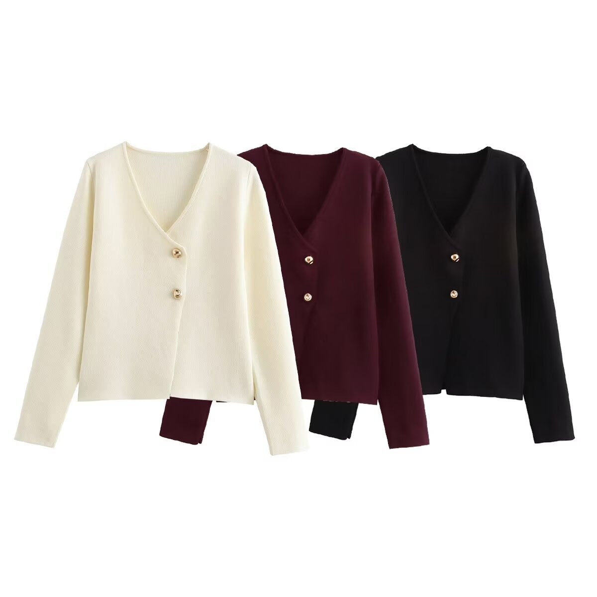 Women's Gold Decorated Row Button Long Sleeve Blouses