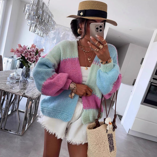 Women's Dopamine Color Matching Refreshing Stylish Knitted Sweaters