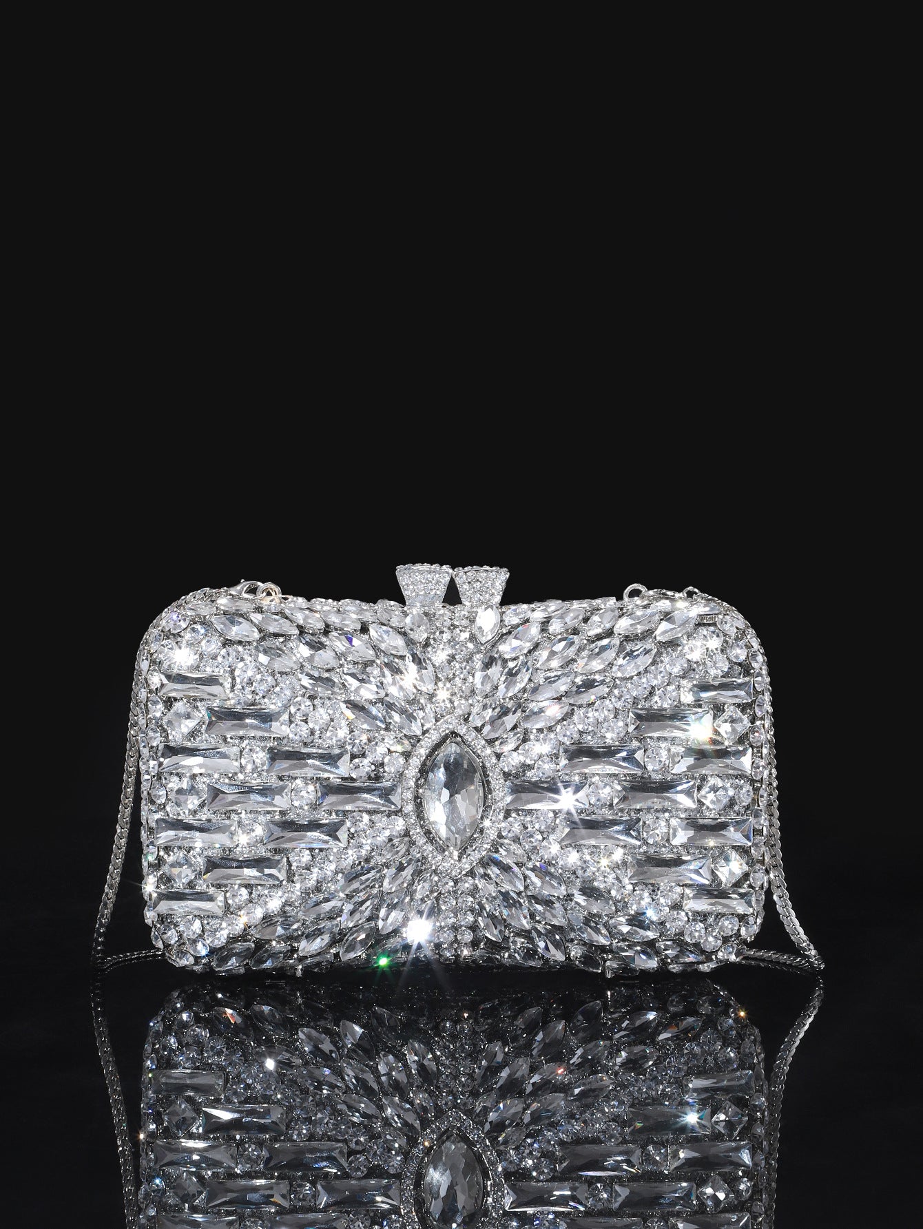 Shiny Champagne Bottle Rhinestone Bow Crystal Chain Evening Bags