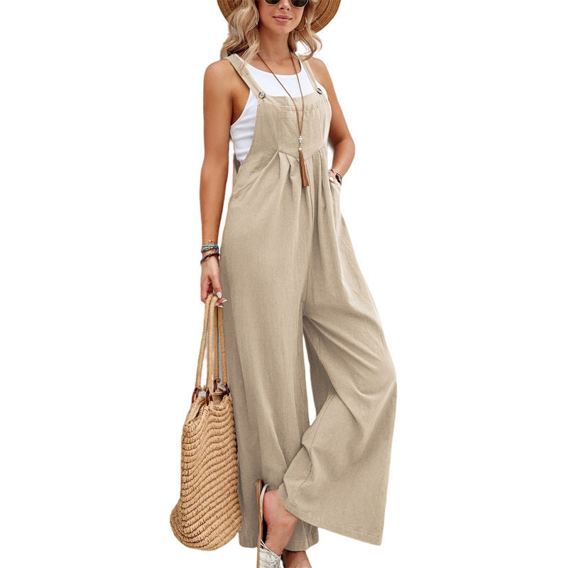 Women's Solid Color Casual Suspender Trousers Women's Jumpsuit/clothing
