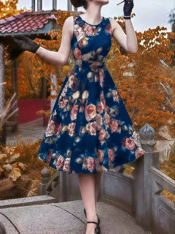 Women's Summer Retro Hepburn Style Fashion Sleeveless Dress
