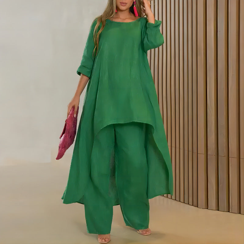 Women's Cotton Linen Irregular Long Sleeve Wide Leg Suits