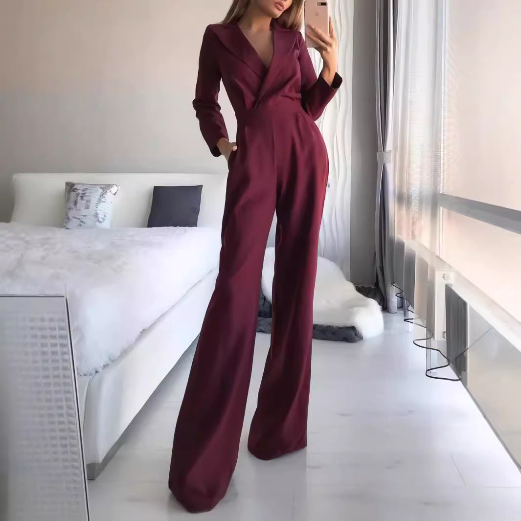 Chinese Style Long Sleeve Diagonal Temperament Jumpsuits