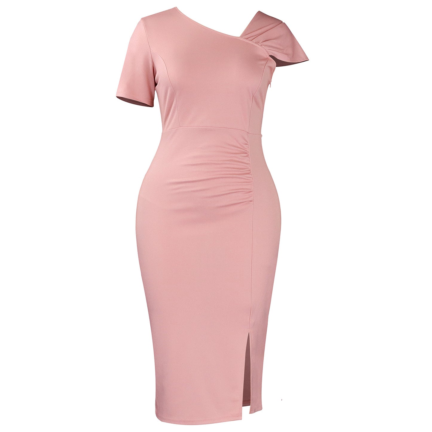 Women's Fashionable Elegant Solid Color Diagonal Collar Tight Waist Dress