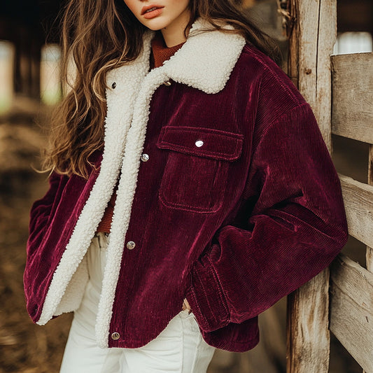Women's Corduroy Loose Casual Fashion Warm Fleece Jackets