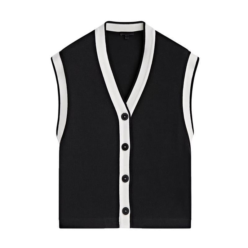 Women's Simple Graceful Contrast Color Details Cotton Vests
