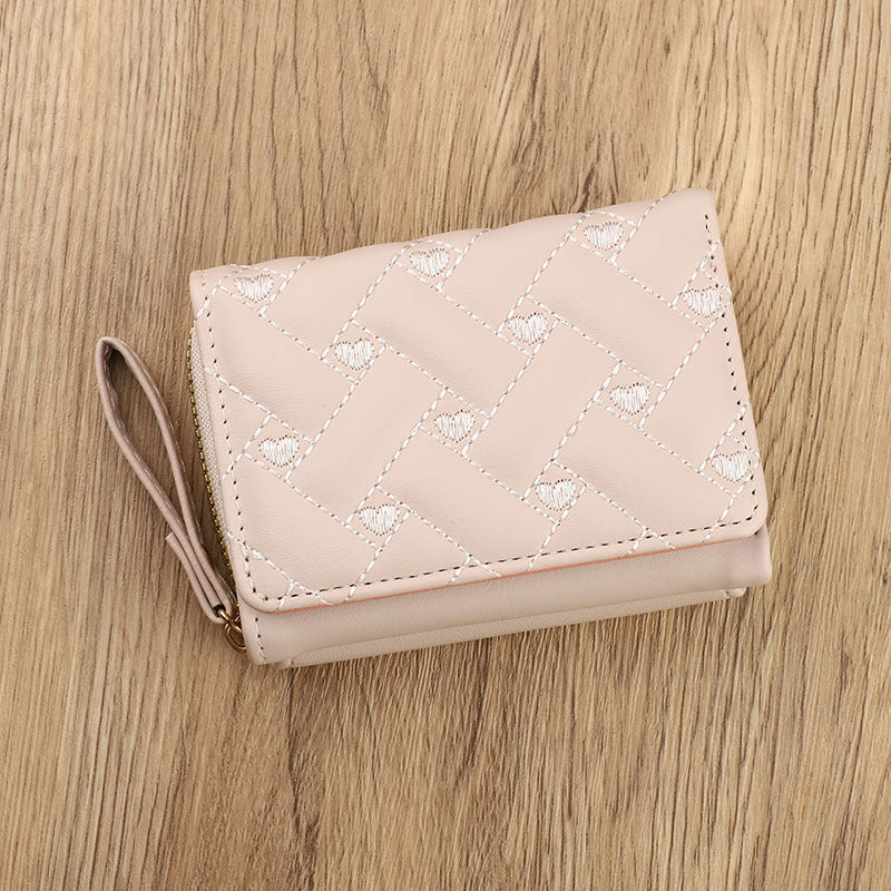 Women's Short Simple Embroidered Love Multiple Slots Ladies Wallets