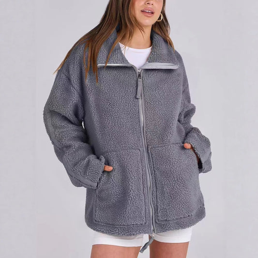 Women's Color Idle Style Lamb Wool Turtleneck Coats