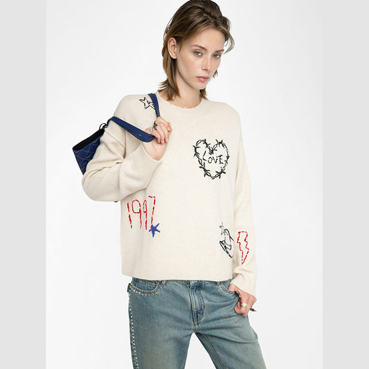 Women's French Niche Love Letter Pegasus Handmade Sweaters