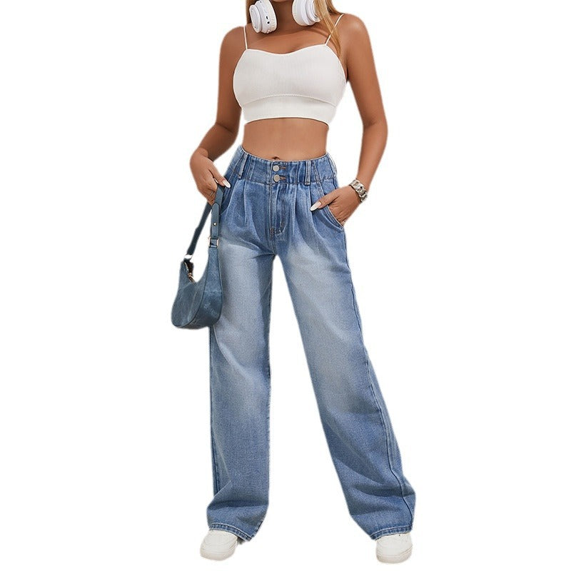 Wide Leg Street Button Loose Draggle-tail Jeans