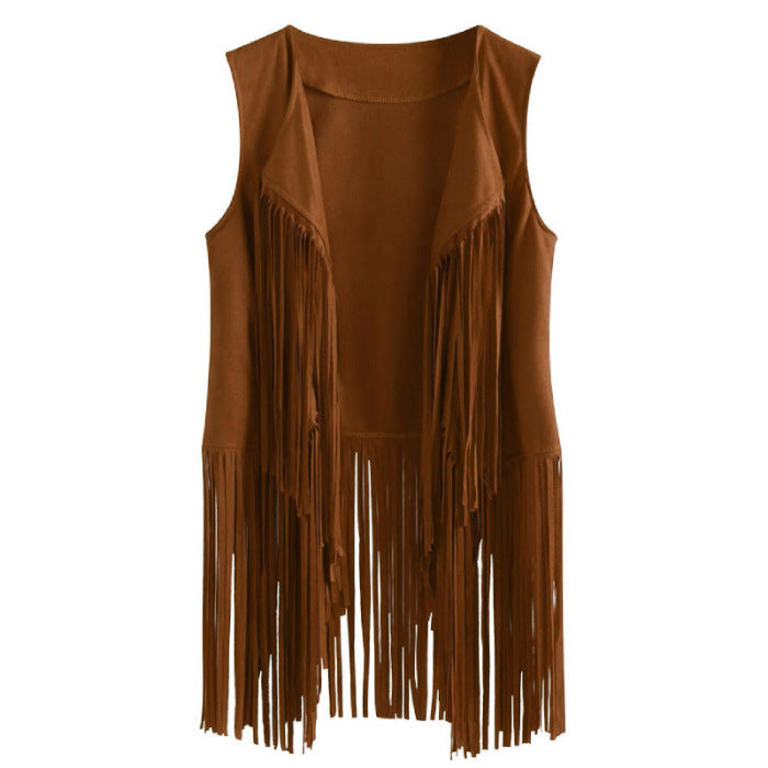 Stylish Charming Women's Tassel Suede Mid-length Women's Vest