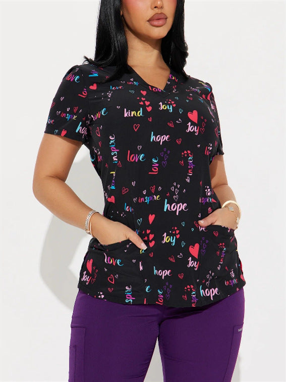 Valentine's Day Heart Printing Casual Sleeve Women's T-shirt