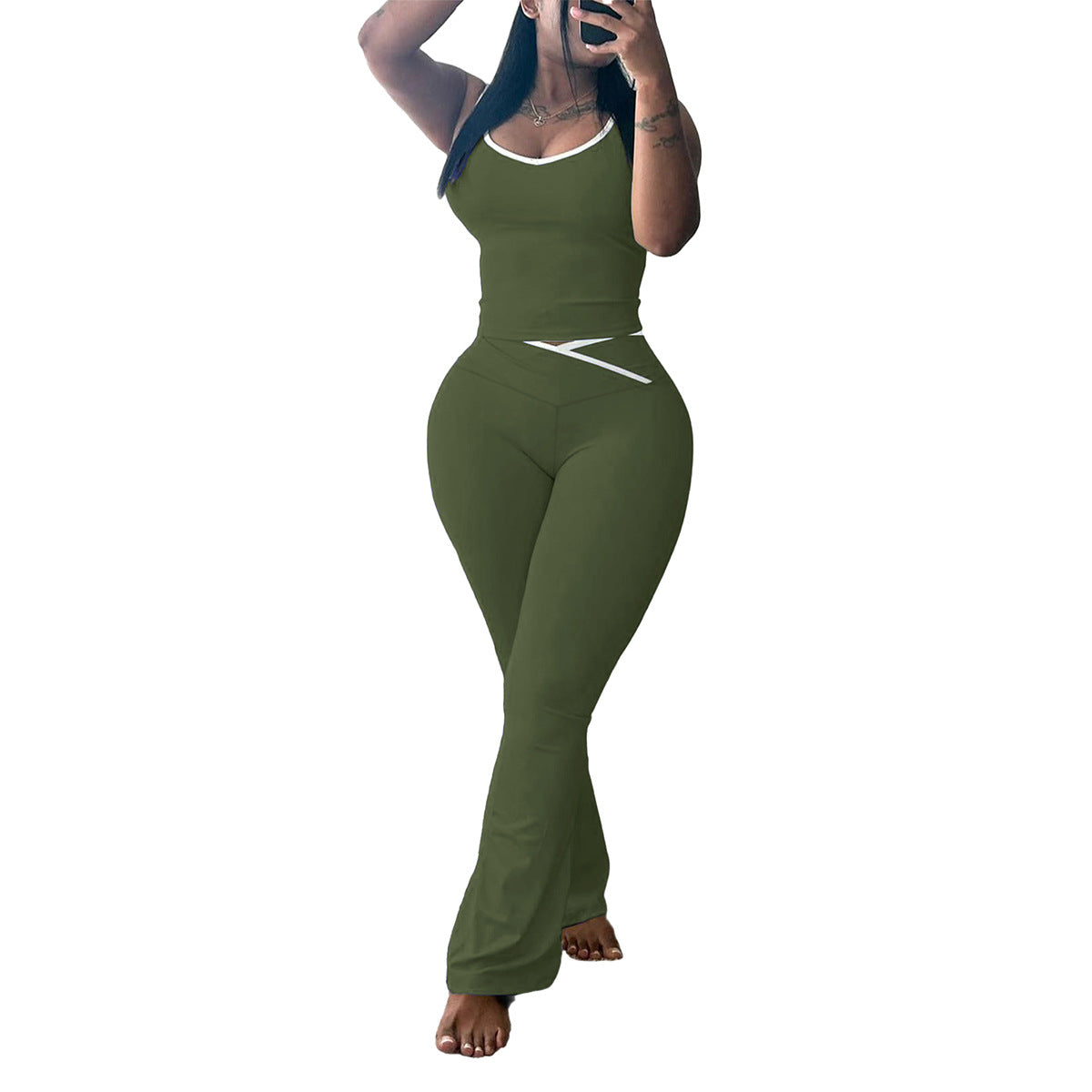 Women's Round Neck With Trousers Two-piece Summer Vests