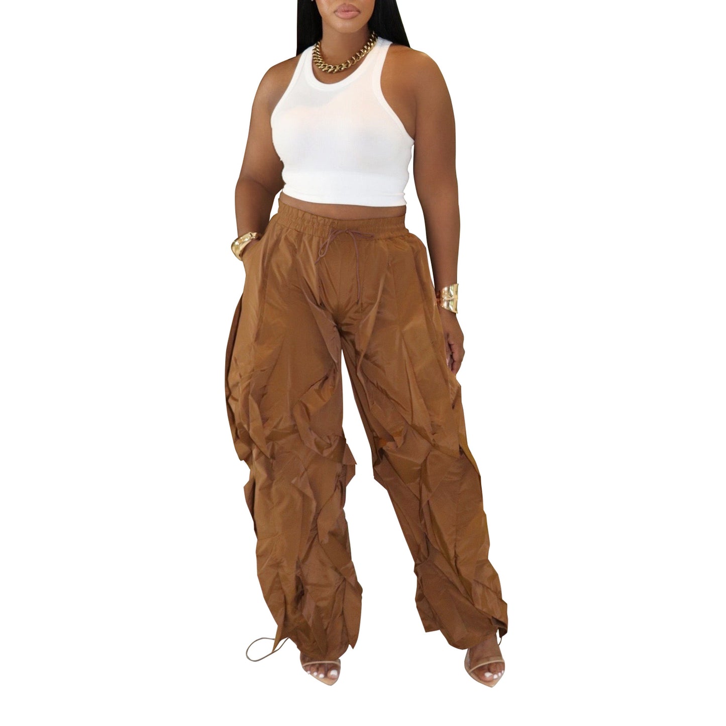 Women's Clothes Casual Wide Leg Stitching Lace Pants