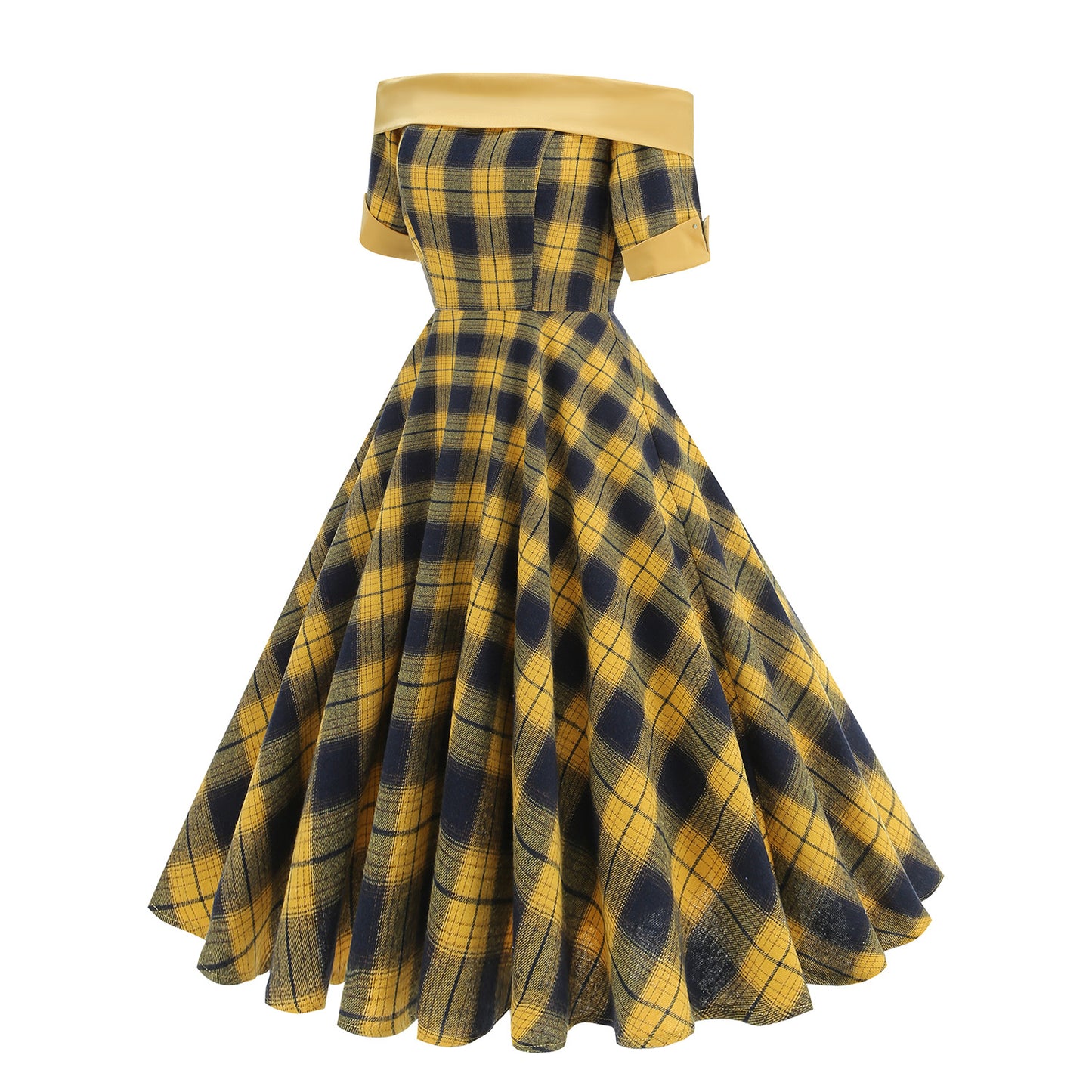 Hepburn Style Christmas British Plaid Contrast Color Sexy Dress