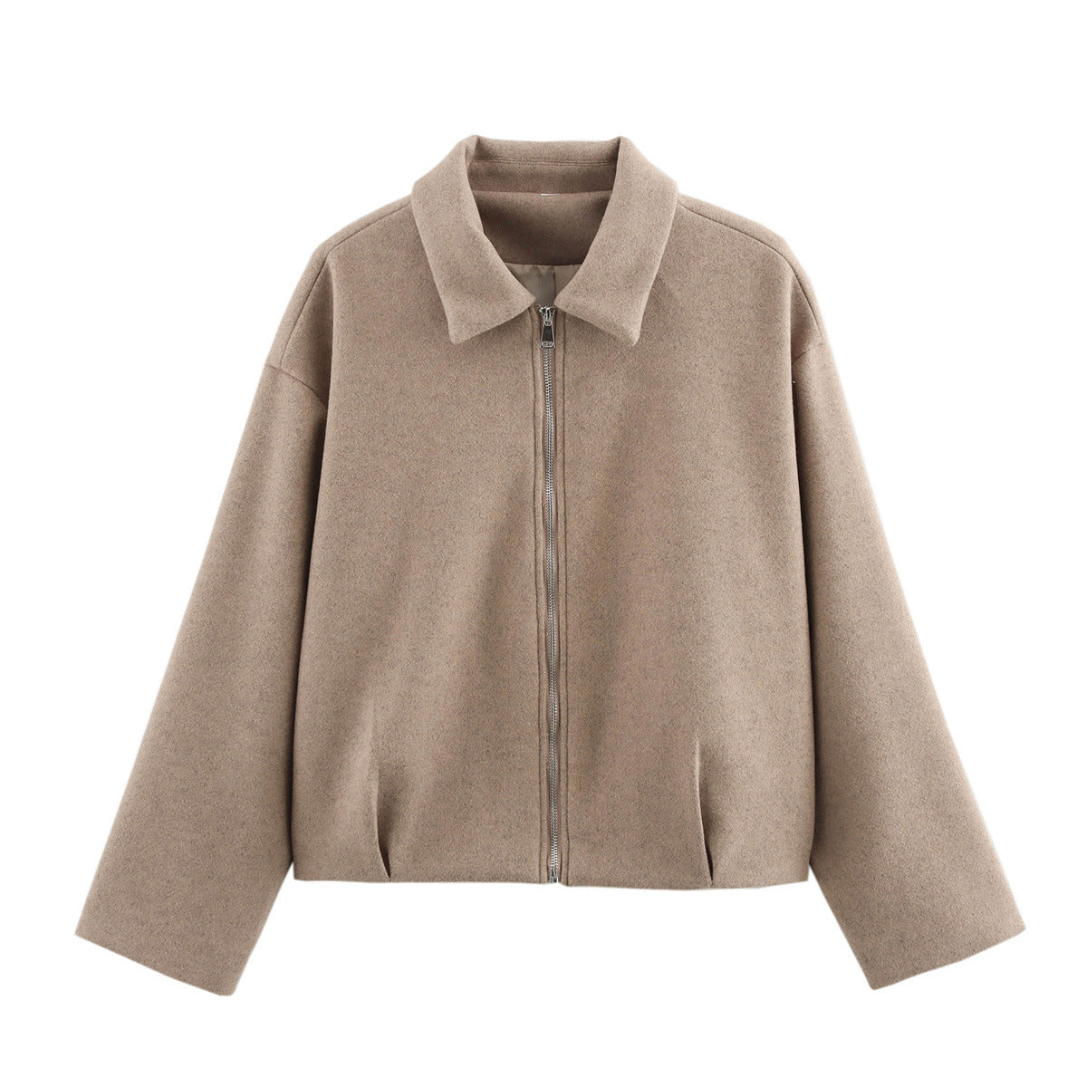 Women's Fashion Casual Pleated Zipper Soft Woolen Coats