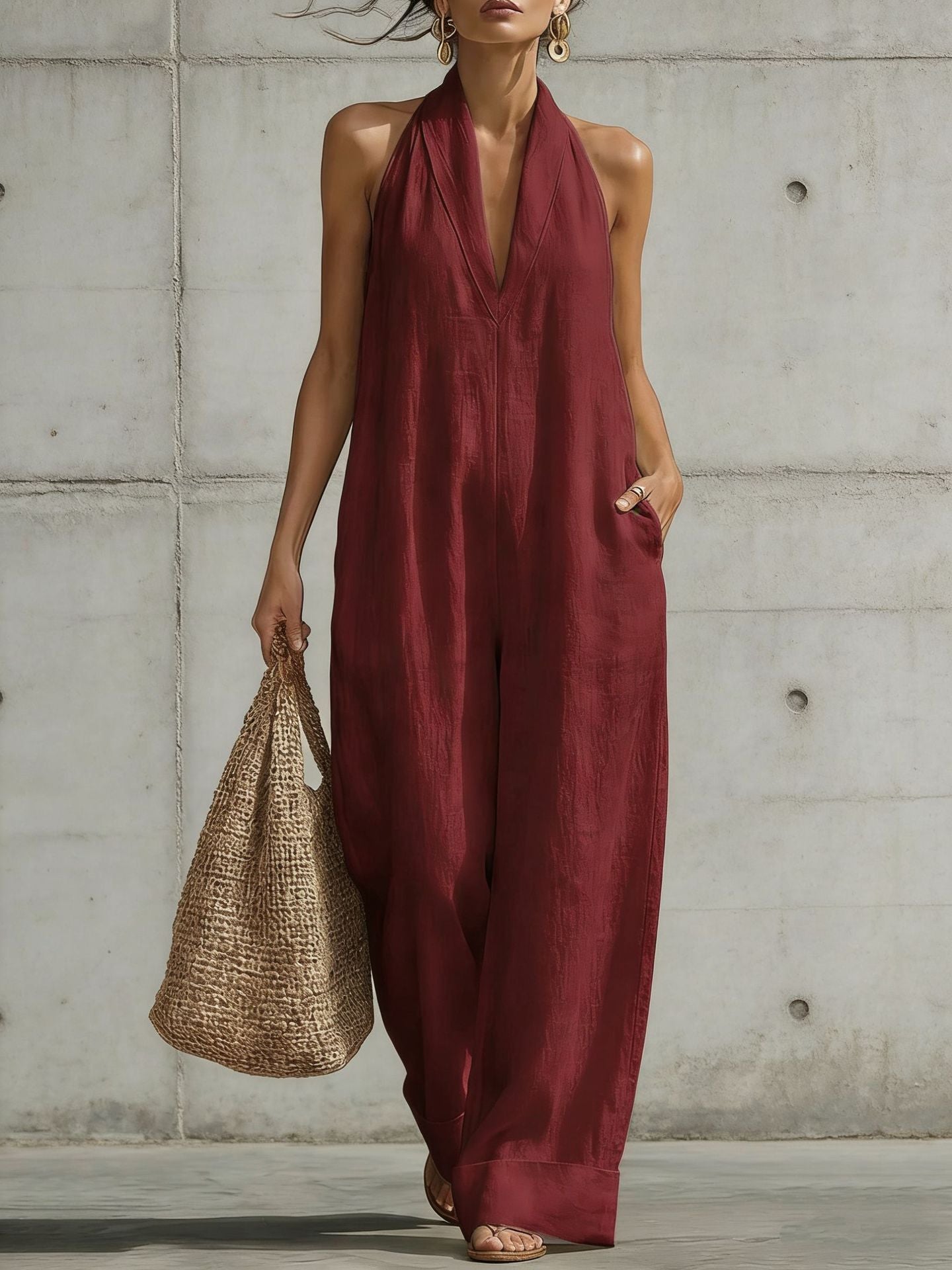 Cotton Linen Simplicity Elegant Sleeveless Casual Jumpsuits