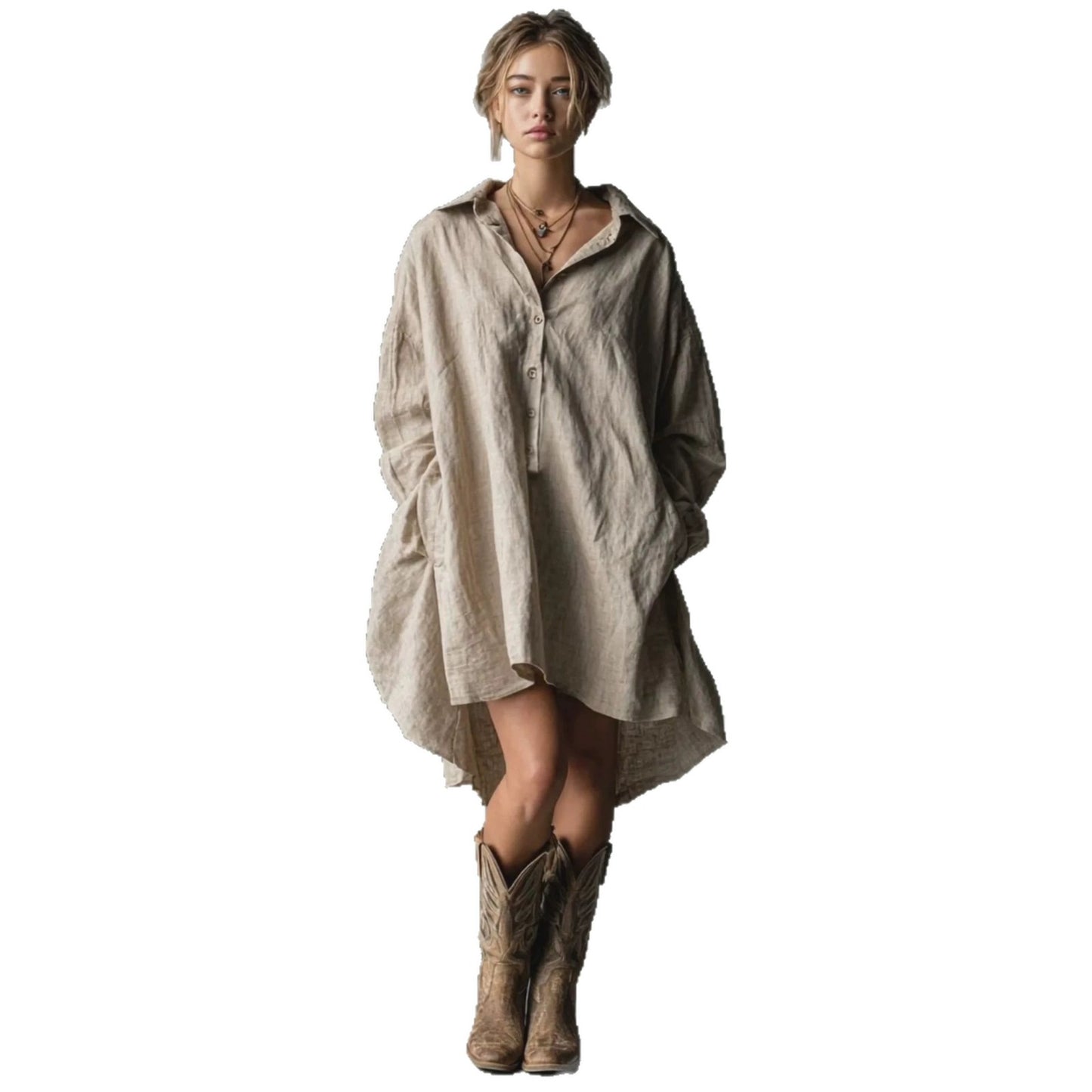 Women's Style Cotton Linen Shirt Summer Loose Casual Island Vacation Commuter Dress