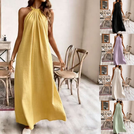 Summer Solid Color Loose Fashion Halter Dress