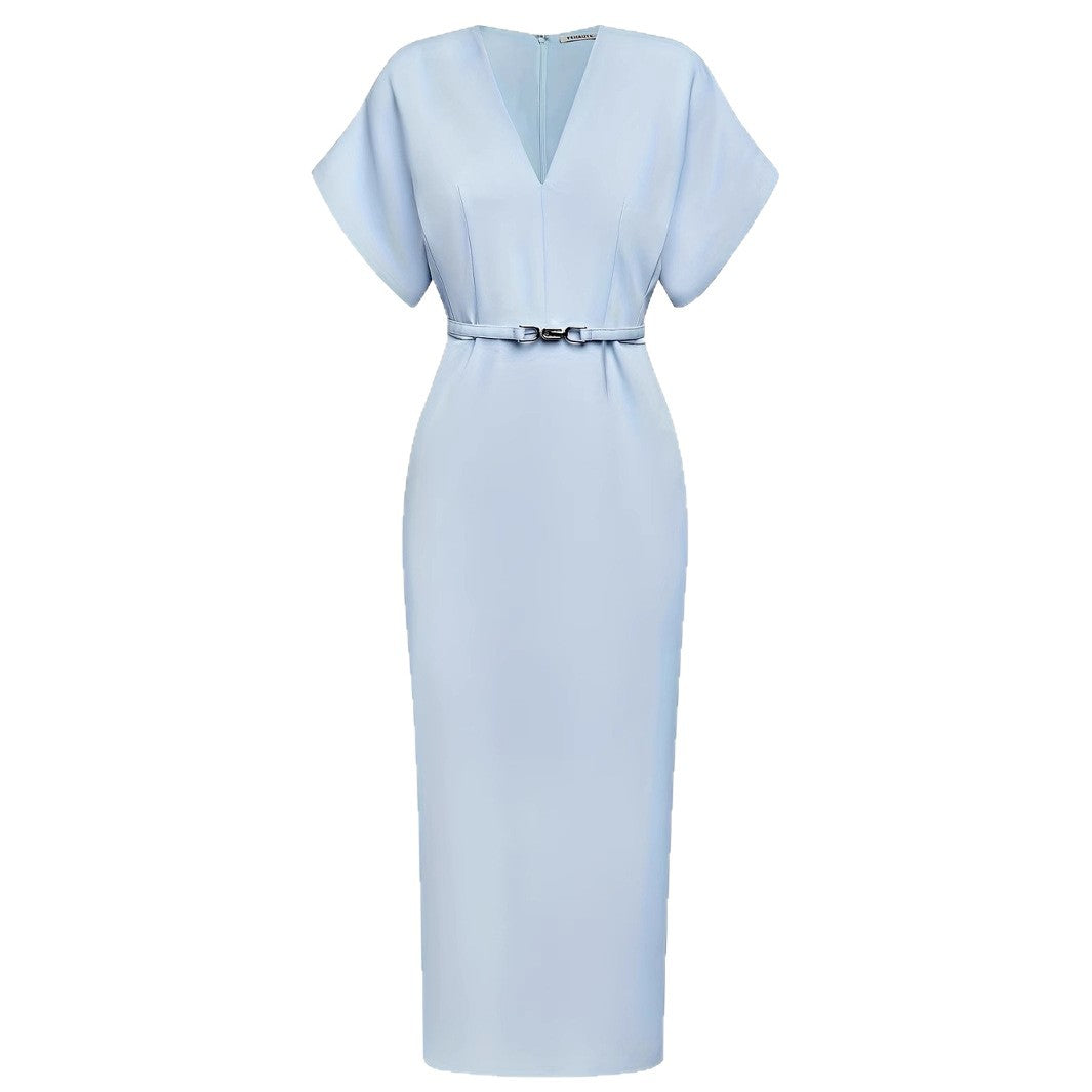 Elegant Light Blue Classic Slim Fit Mid-length Dresses