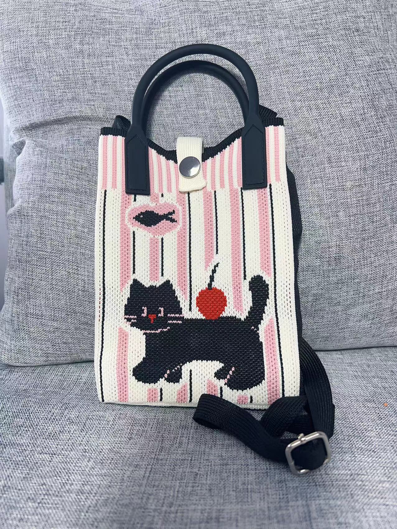 Summer Cartoon Mobile Wool Knitted Adjustable Bags