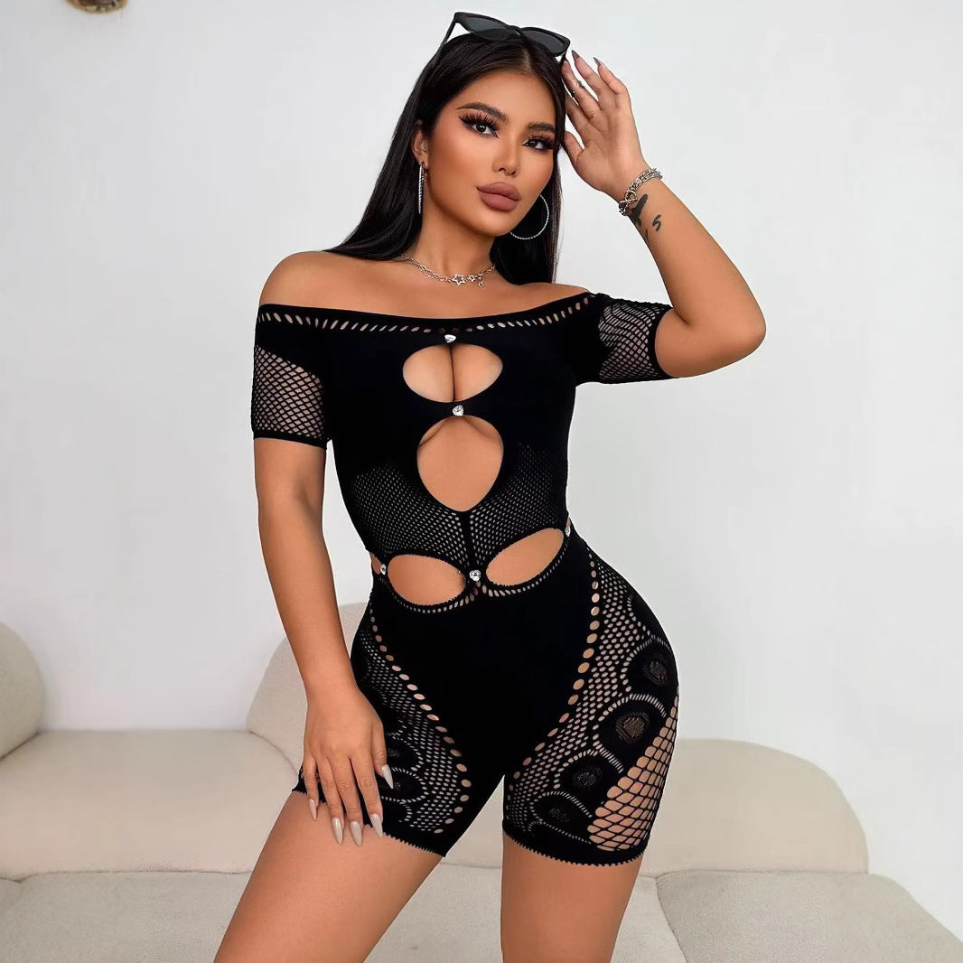 Women's Summer Hollow Sexy Sleeve Diamond Slim Women's Jumpsuit/clothing