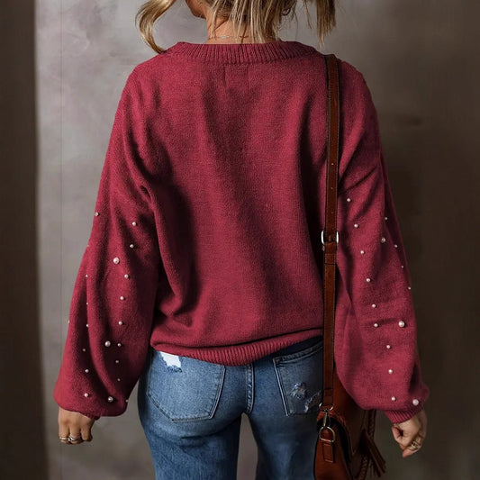 Fashion Bead Round Neck Female Personality Sweaters