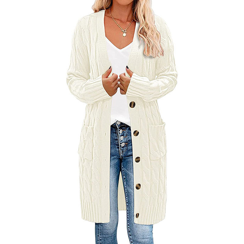 Single-breasted Twist Pocket Simple Knitting Long Sweaters