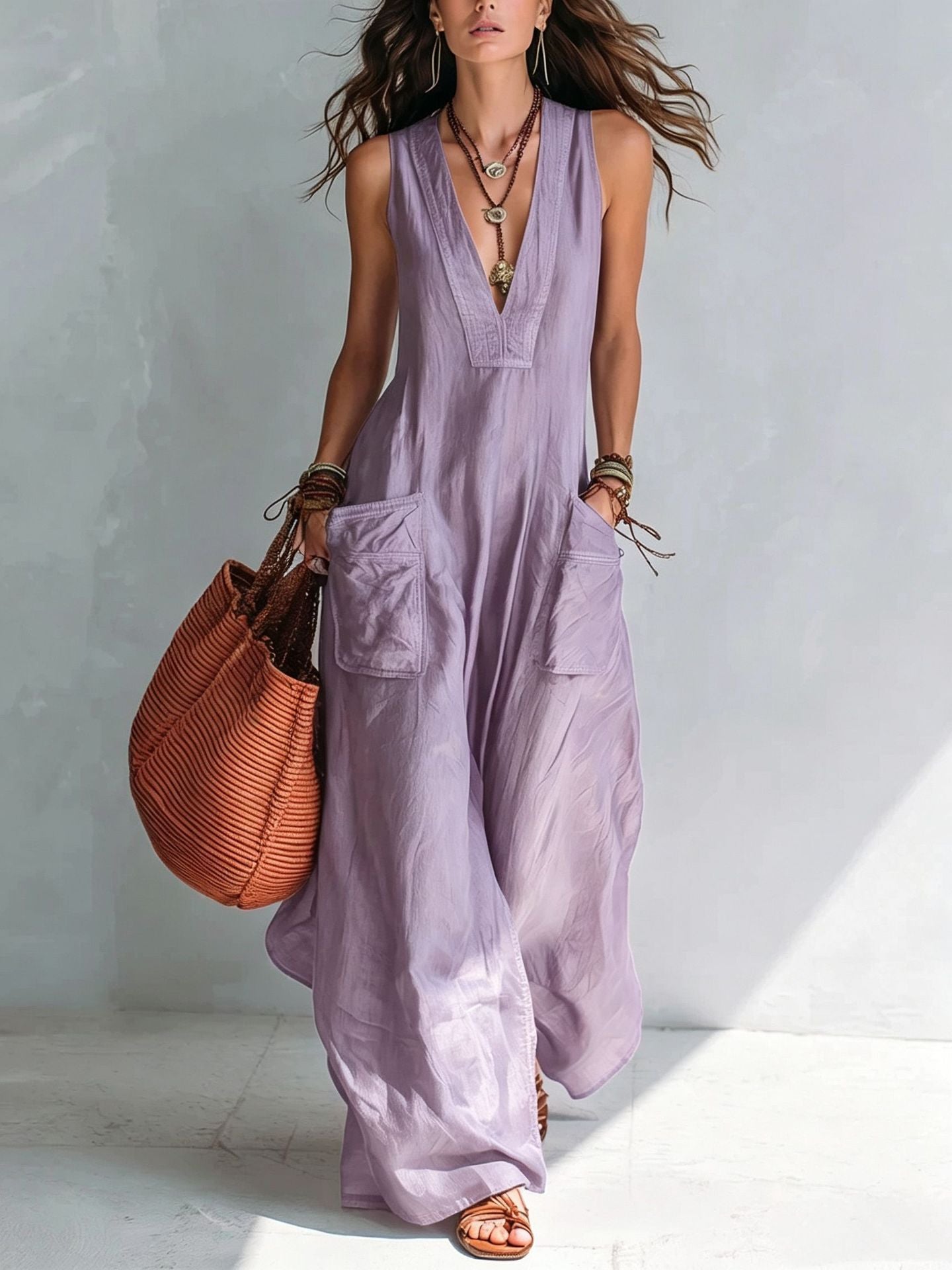 Solid Color Temperament Large Loose Pockets Jumpsuits