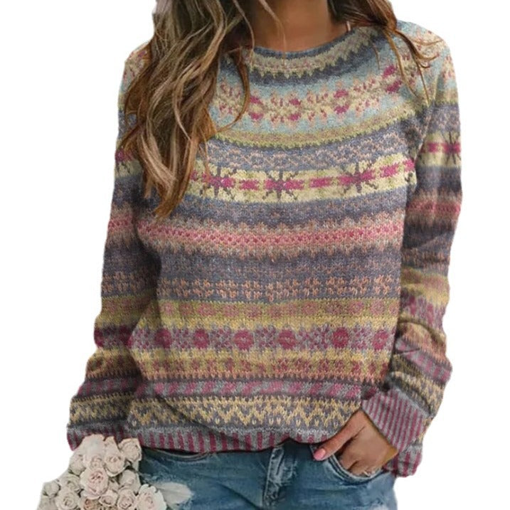 Women's Pattern Pullover Casual Loose Long Sleeve Sweaters