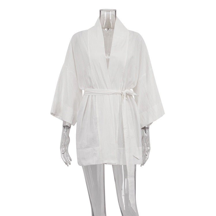 Women's Cotton Long-sleeved Dress Casual Simple Solid Dresses