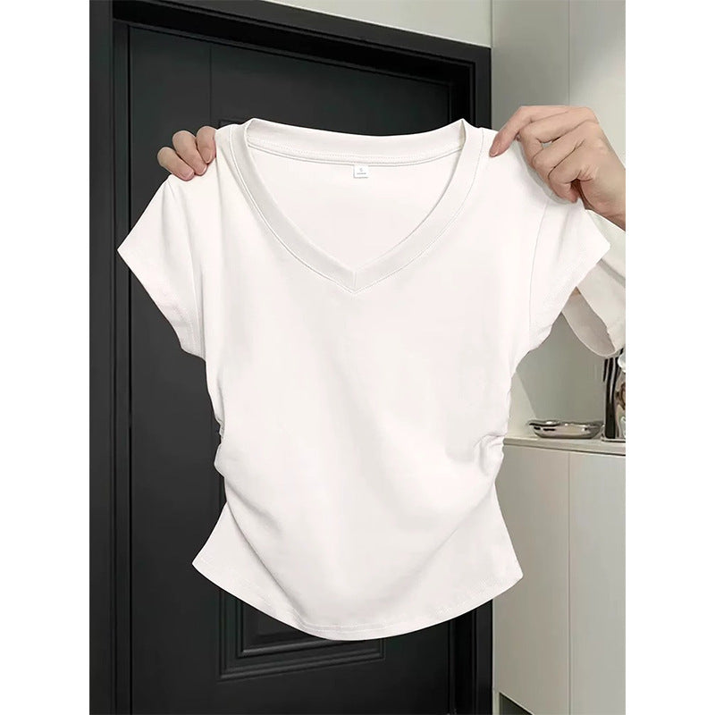 Women's Cotton White Round Neck Shoulder Short-sleeved Tops